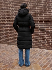 Black Shower Resistant Hooded Long Padded Puffer Coat - Image 6 of 7