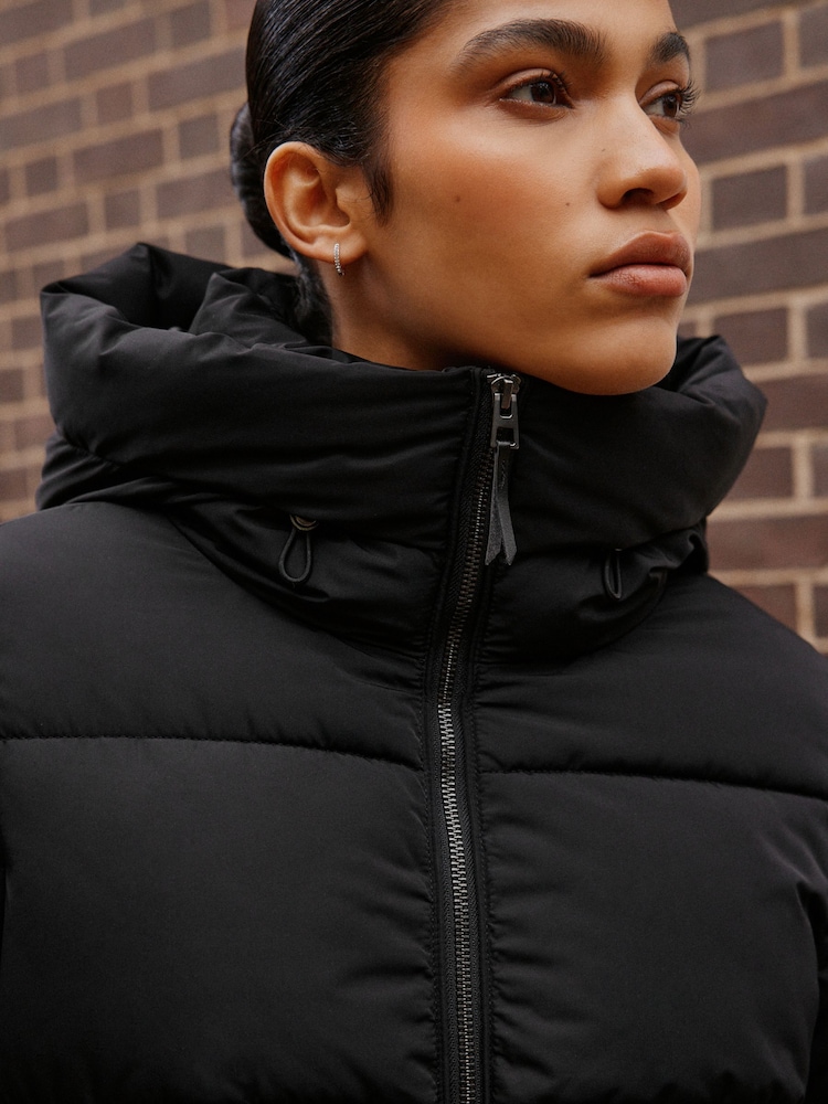 Black Shower Resistant Hooded Long Padded Puffer Coat - Image 7 of 7 Black Shower Resistant Hooded Long Padded Puffer Coat - Image 7 of 7
