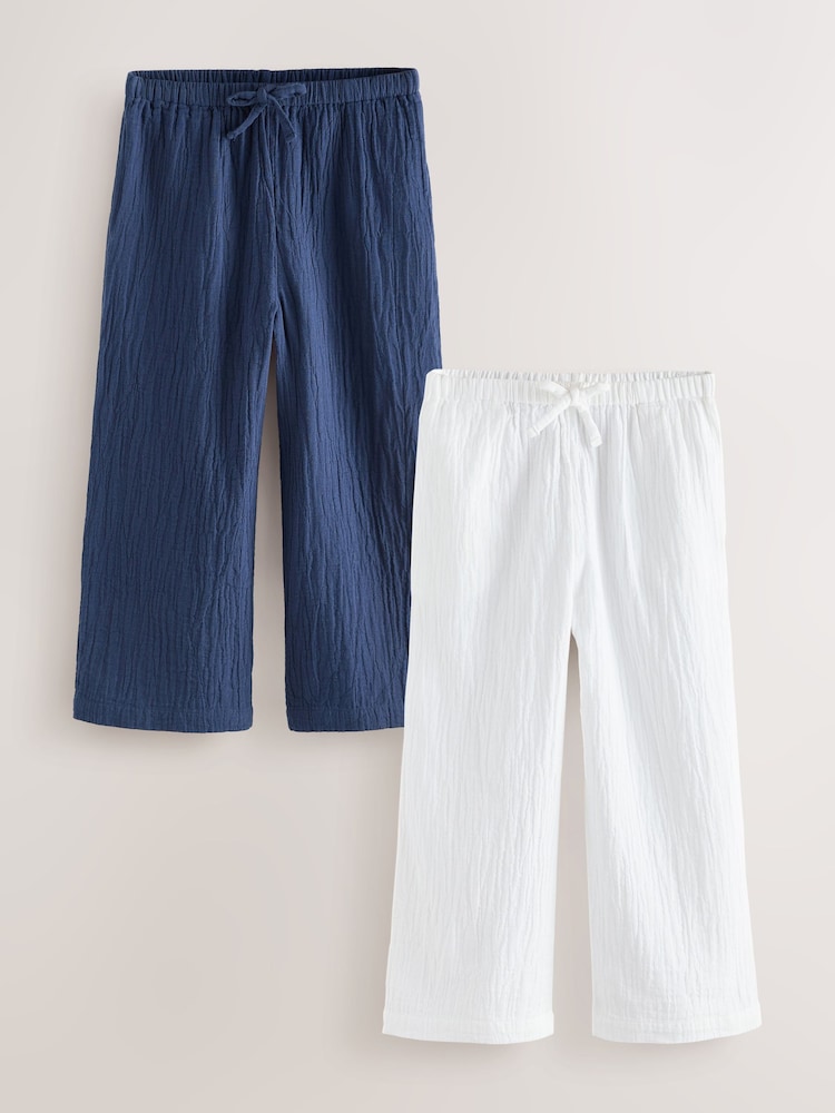 Navy/White Wide Leg Trousers 2 Pack (3-16yrs) - Image 1 of 6