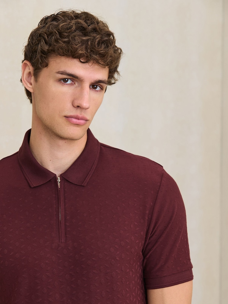 Brown Smart Jaquard Polo Shirt - Image 1 of 8 Brown Smart Jaquard Polo Shirt - Image 1 of 8