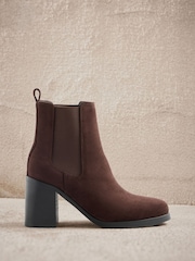Lipsy Chocolate Brown Standard fit Faux Suede Mid Block Heel Pull On Chelsea Boots - Image 1 of 7