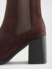 Lipsy Chocolate Brown Standard fit Faux Suede Mid Block Heel Pull On Chelsea Boots - Image 5 of 7