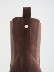 Lipsy Chocolate Brown Standard fit Faux Suede Mid Block Heel Pull On Chelsea Boots - Image 7 of 7