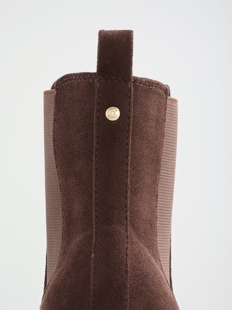 Lipsy Chocolate Brown Standard fit Faux Suede Mid Block Heel Pull On Chelsea Boots - Image 7 of 7
