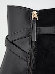 Lipsy Black Faux Leather Gold Buckle Curved Block Heel Ankle Boots - Image 5 of 5