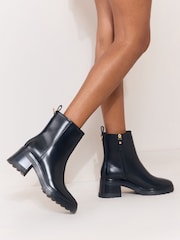 Lipsy Black Standard fit Faux Leather Patent Chunky Mid Block Heeled Boots - Image 1 of 8