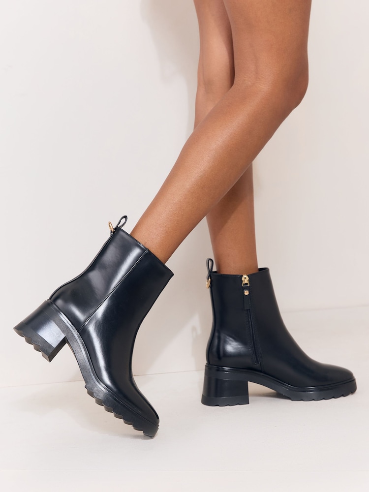 Lipsy Black Standard fit Faux Leather Patent Chunky Mid Block Heeled Boots - Image 1 of 8 Lipsy Black Standard fit Faux Leather Patent Chunky Mid Block Heeled Boots - Image 1 of 8