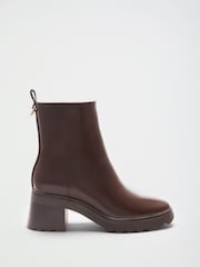 Lipsy Chocolate Brown Standard fit Faux Leather Patent Chunky Mid Block Heeled Boots - Image 3 of 7