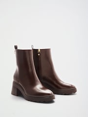 Lipsy Chocolate Brown Standard fit Faux Leather Patent Chunky Mid Block Heeled Boots - Image 4 of 7