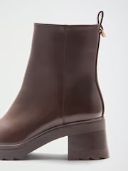 Lipsy Chocolate Brown Standard fit Faux Leather Patent Chunky Mid Block Heeled Boots - Image 5 of 7