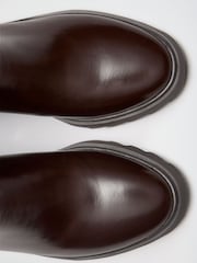 Lipsy Chocolate Brown Standard fit Faux Leather Patent Chunky Mid Block Heeled Boots - Image 6 of 7