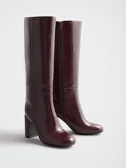 Burgunderrot - Lipsy Faux Suede Mid Block Heel Smart Knee High Long Boots - Bild 4 von 7