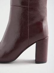 Burgunderrot - Lipsy Faux Suede Mid Block Heel Smart Knee High Long Boots - Bild 5 von 7