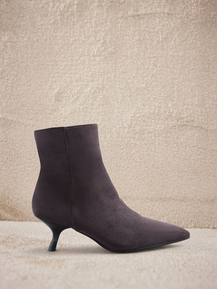 Lipsy Grey Standard fit Faux Suede Pointed Toe Low Kitten Heel Smart Ankle Boots - Image 1 of 7 Lipsy Grey Standard fit Faux Suede Pointed Toe Low Kitten Heel Smart Ankle Boots - Image 1 of 7