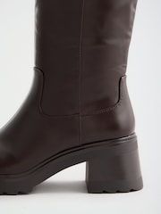 Lipsy Chocolate Brown Faux Leather Chunky Mid Heeled Casual Long Riding Boots - Image 5 of 7