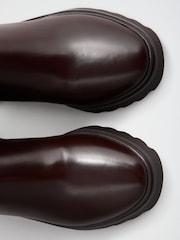 Lipsy Chocolate Brown Faux Leather Chunky Mid Heeled Casual Long Riding Boots - Image 6 of 7