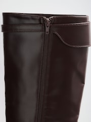 Lipsy Chocolate Brown Faux Leather Chunky Mid Heeled Casual Long Riding Boots - Image 7 of 7