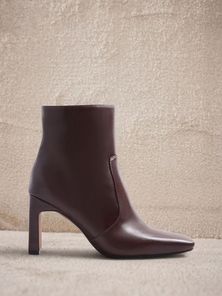 Lipsy Chocolate Brown Faux Leather Square Toe High Heel Ankle Boots - Image 1 of 7 Lipsy Chocolate Brown Faux Leather Square Toe High Heel Ankle Boots - Image 1 of 7