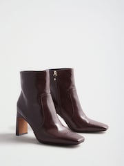 Lipsy Chocolate Brown Faux Leather Square Toe High Heel Ankle Boots - Image 4 of 7