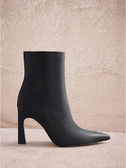 Lipsy Black Faux Leather Mixed Material Pointed Toe High Heeled Ankle Boots - Image 1 of 7