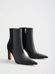 Lipsy Black Faux Leather Mixed Material Pointed Toe High Heeled Ankle Boots - Image 4 of 7