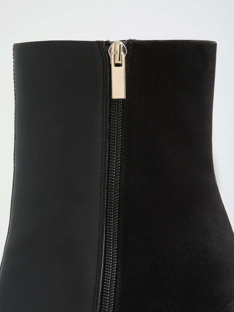 Lipsy Black Faux Leather Mixed Material Pointed Toe High Heeled Ankle Boots - Image 7 of 7
