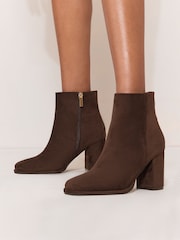 Lipsy Chocolate Brown Wide Fit Mid Block Heel Smart Ankle Boots - Image 2 of 7