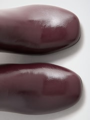 Lipsy Burgundy Faux Leather Gold Buckle Curved Block Heel Ankle Boots - Image 7 of 8