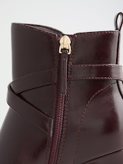 Lipsy Burgundy Faux Leather Gold Buckle Curved Block Heel Ankle Boots - Image 8 of 8