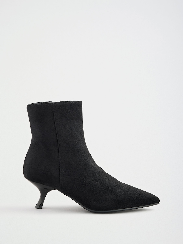 Lipsy Black Standard fit Faux Suede Pointed Toe Low Kitten Heel Smart Ankle Boots - Image 1 of 5