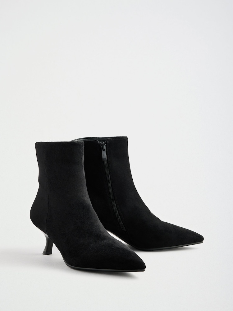 Lipsy Black Standard fit Faux Suede Pointed Toe Low Kitten Heel Smart Ankle Boots - Image 2 of 5