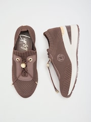 Lipsy Chocolate Brown Standard Fit Mid Wedge Knit Runner Sports Trainers - Image 1 of 5