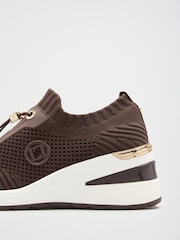 Lipsy Chocolate Brown Standard Fit Mid Wedge Knit Runner Sports Trainers - Image 3 of 5