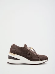 Lipsy Chocolate Brown Standard Fit Mid Wedge Knit Runner Sports Trainers - Image 4 of 5
