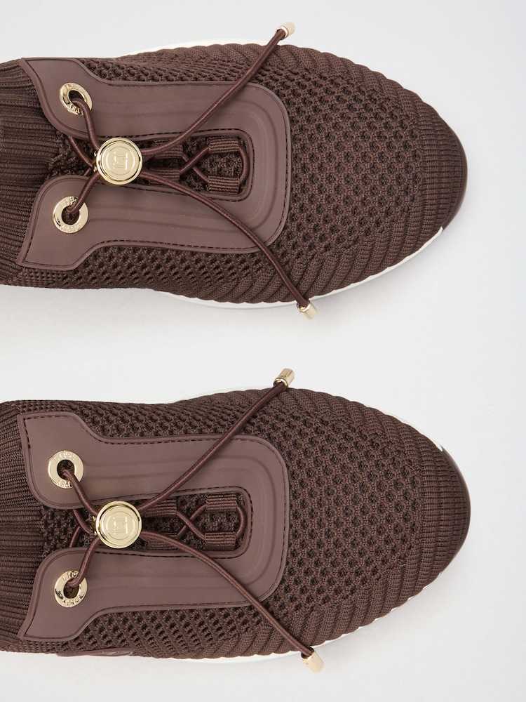 Lipsy Chocolate Brown Standard Fit Mid Wedge Knit Runner Sports Trainers - Image 5 of 5
