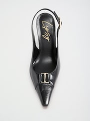 Lipsy Black Faux Leather Standard Fit Hardware Trim Detail Slingback Stiletto High Heel Court Shoe - Image 4 of 5