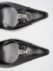 Lipsy Black Faux Leather Standard Fit Hardware Trim Detail Slingback Stiletto High Heel Court Shoe - Image 5 of 5