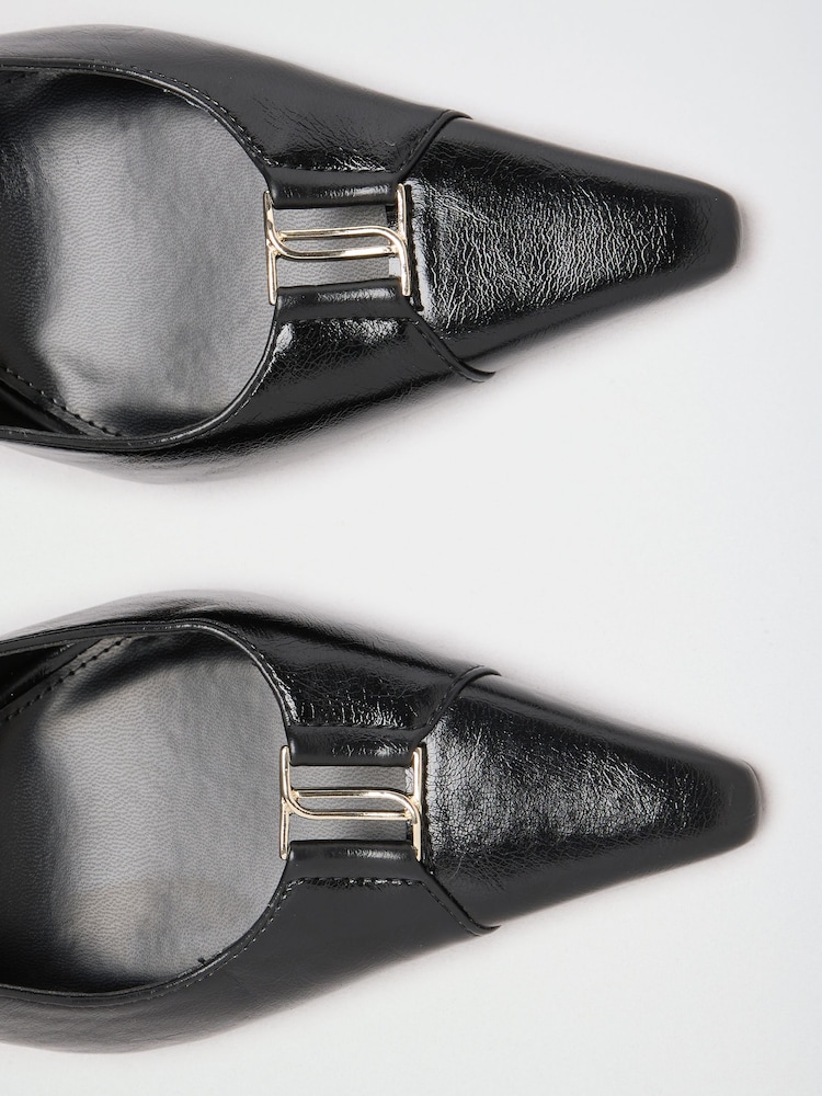 Lipsy Black Faux Leather Standard Fit Hardware Trim Detail Slingback Stiletto High Heel Court Shoe - Image 5 of 5 Lipsy Black Faux Leather Standard Fit Hardware Trim Detail Slingback Stiletto High Heel Court Shoe - Image 5 of 5
