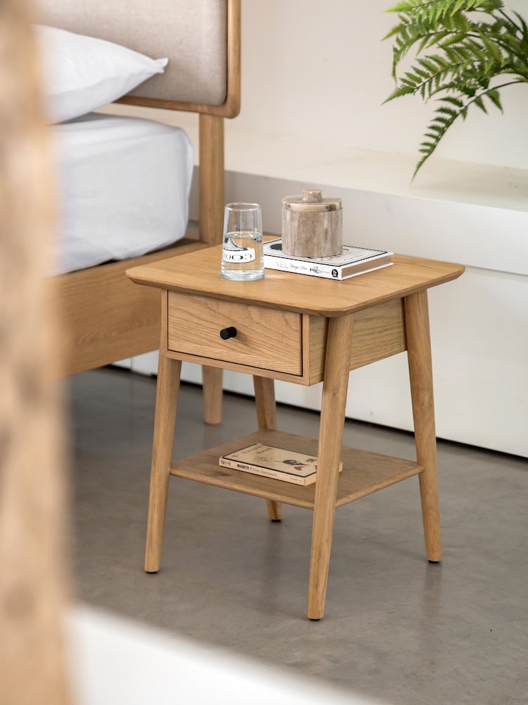 Gallery Home Natural Temara Oak 1 Drawer Bedside Table - Image 1 of 8 Gallery Home Natural Temara Oak 1 Drawer Bedside Table - Image 1 of 8