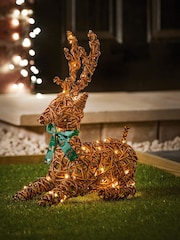 Premier Decorations Ltd 47cm Lit MA Battery Operated Lying Rattan Reindeer - Image 1 of 3