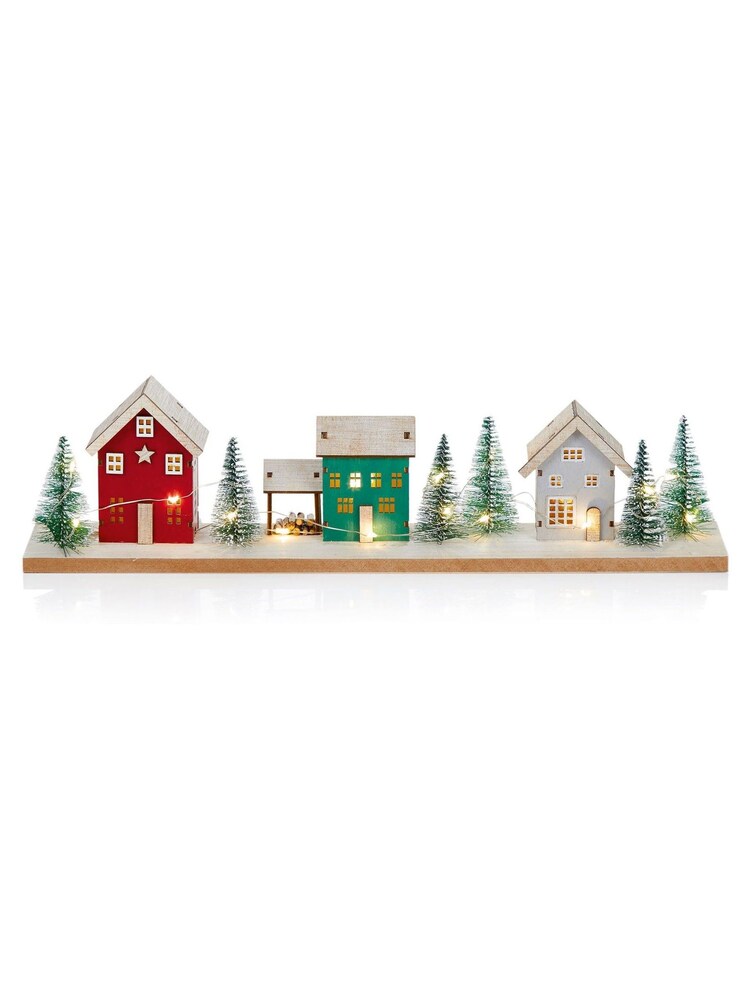 Premier Decorations Ltd 40cm BO Lit Wooden Houses Scene - Image 1 of 2