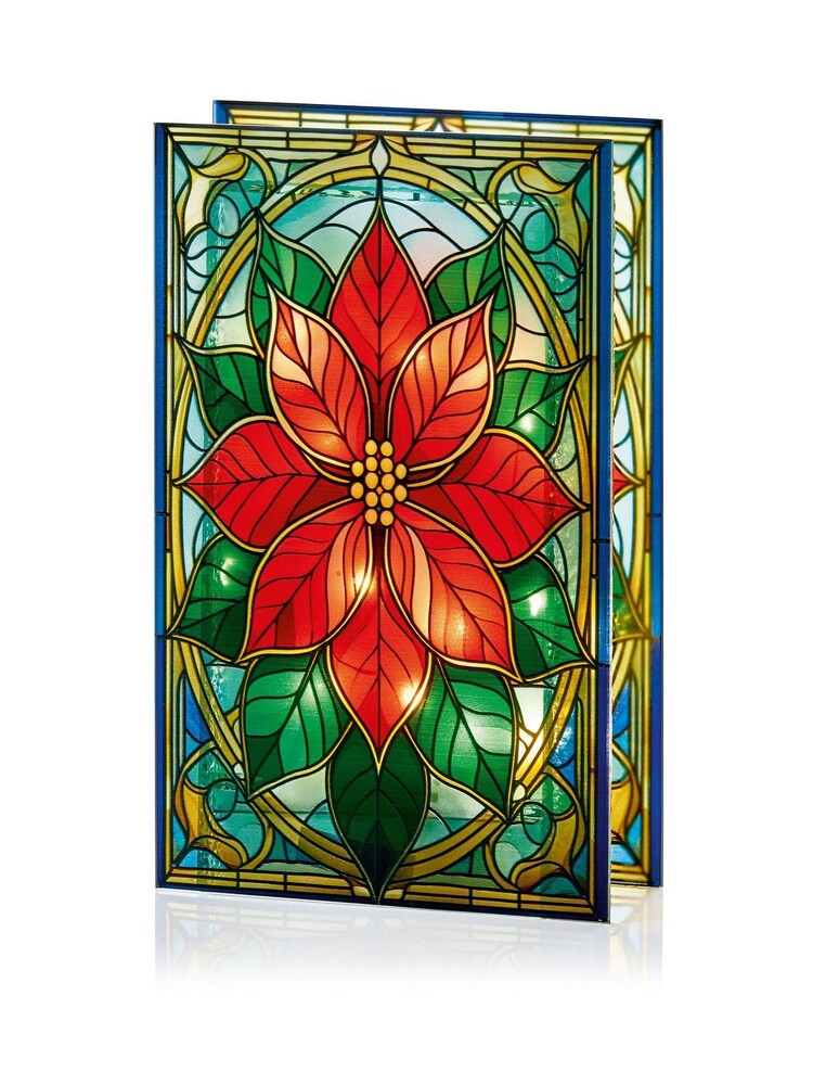 Premier Decorations Ltd 21cm BO Lit Poinsettia Stained Glass Table Top - Image 2 of 3