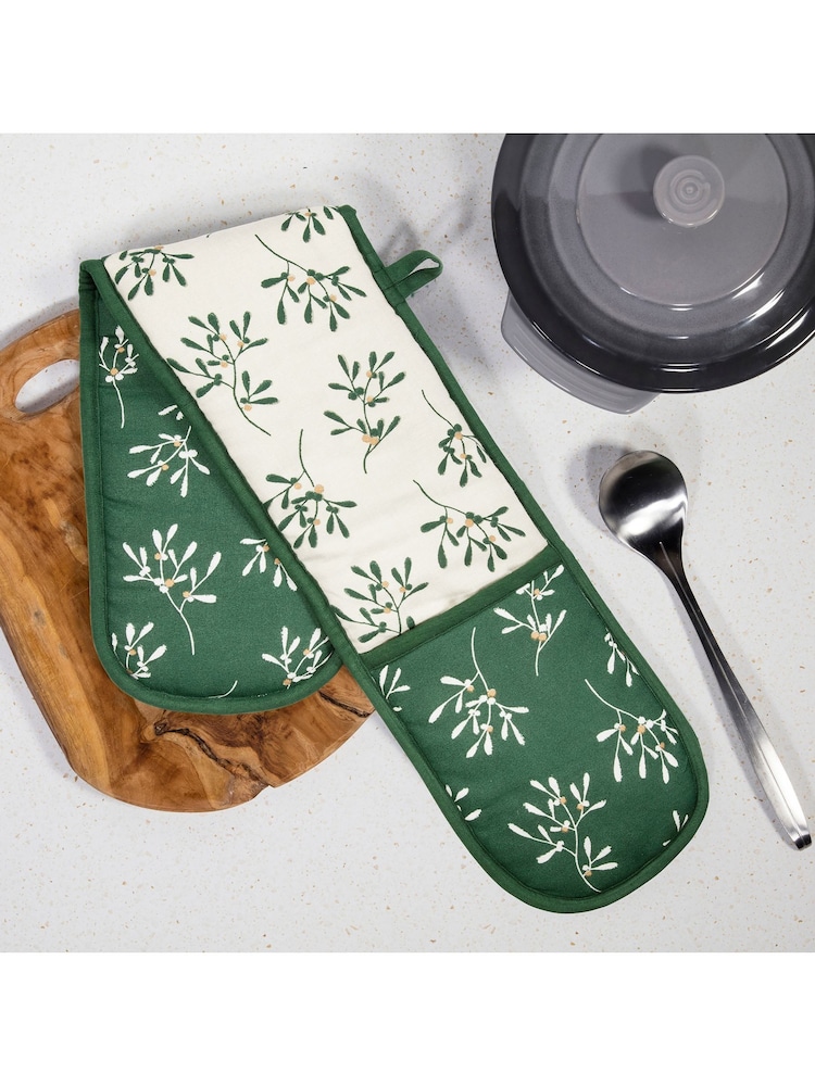 Premier Decorations Ltd 90cm Green Mistletoe Double Oven Gloves - Image 1 of 2 Premier Decorations Ltd 90cm Green Mistletoe Double Oven Gloves - Image 1 of 2