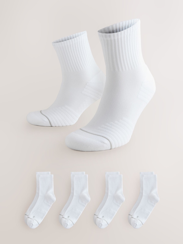 White Active Cushioned Sports Mid Trainer Socks 4 Pack - Image 1 of 7