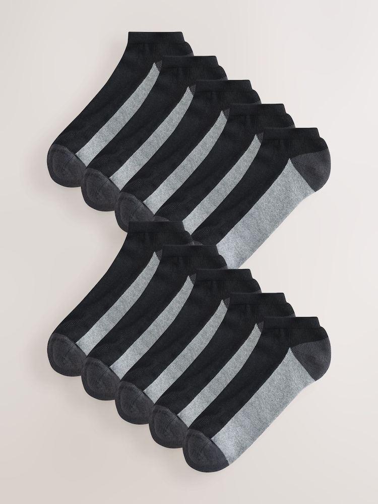 Black/Grey 10 Pack Cushioned Trainers Socks - Image 1 of 13