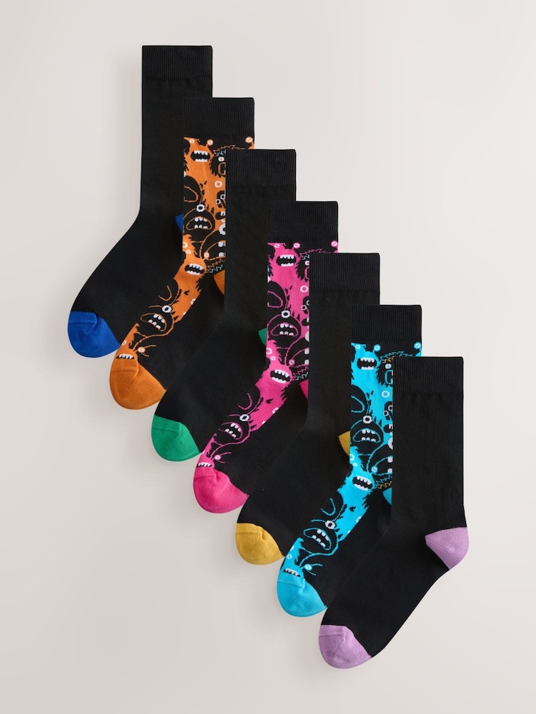 Black Monster 7 Pack Cotton Rich Socks - Image 1 of 10