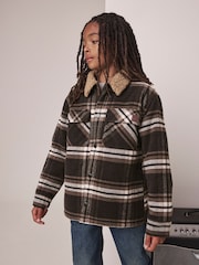 Chocolate Brown Check Borg Lined Shacket (3-16yrs) - Image 1 of 10