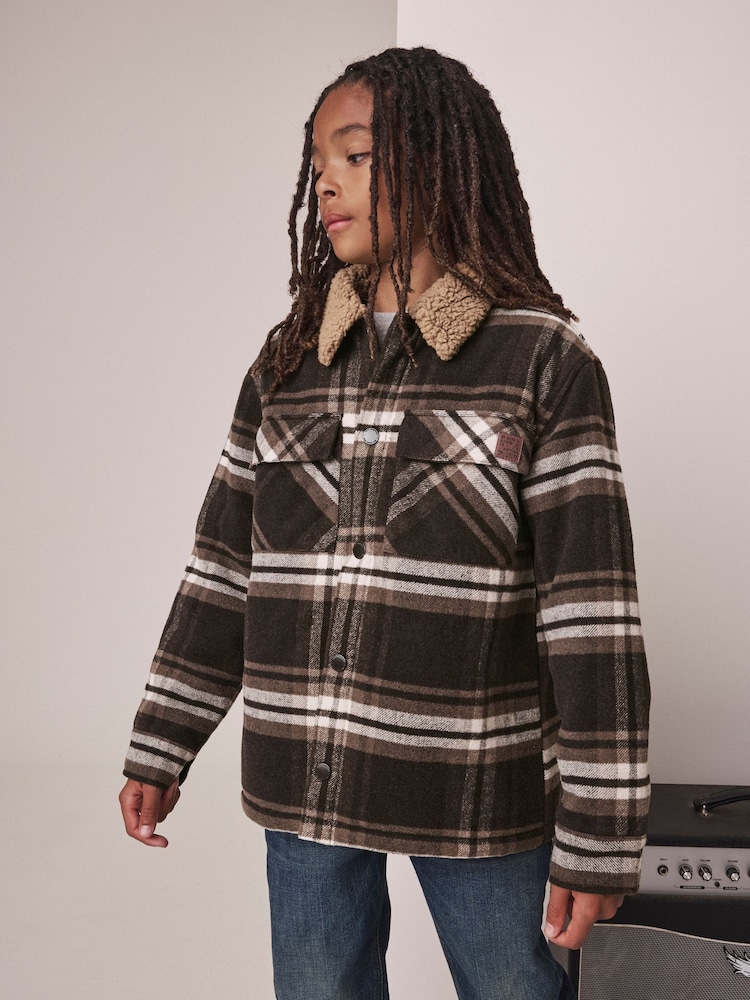 Chocolate Brown Check Borg Lined Shacket (3-16yrs) - Image 1 of 10 Chocolate Brown Check Borg Lined Shacket (3-16yrs) - Image 1 of 10
