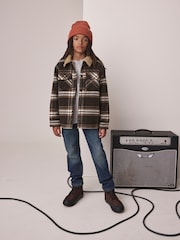 Chocolate Brown Check Borg Lined Shacket (3-16yrs) - Image 2 of 10