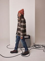 Chocolate Brown Check Borg Lined Shacket (3-16yrs) - Image 3 of 10